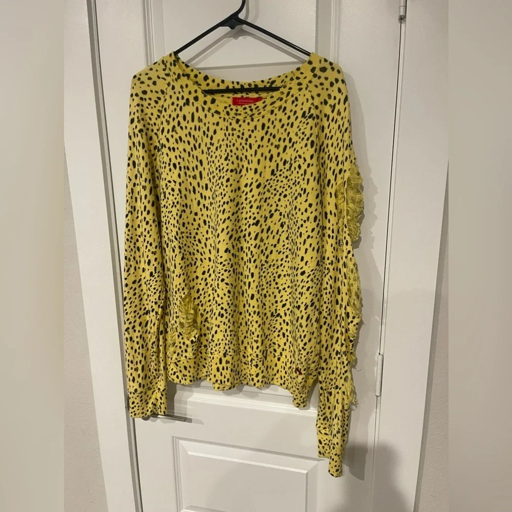 N: philanthropy distressed yellow cheetah print cotton sweatshirt